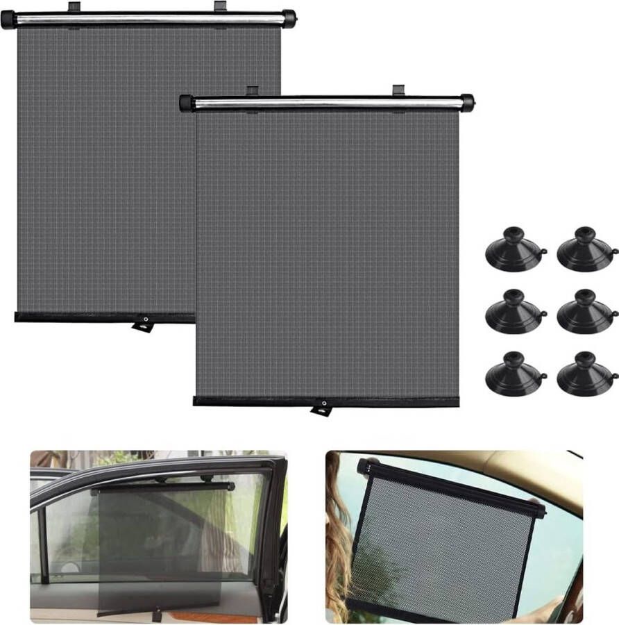 2 stuks zonwering voor autoruiten PU-netgaas auto-zonwering 40 x 45 cm zwart zonwering voor autoruiten universeel zonwerend rolgordijn voor auto's vrachtwagens terreinwagens jeeps