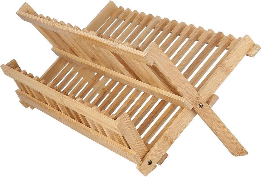 2 Tier Bamboe Houten Inklapbare Afdruiprek 16 Slots Keuken Organizer