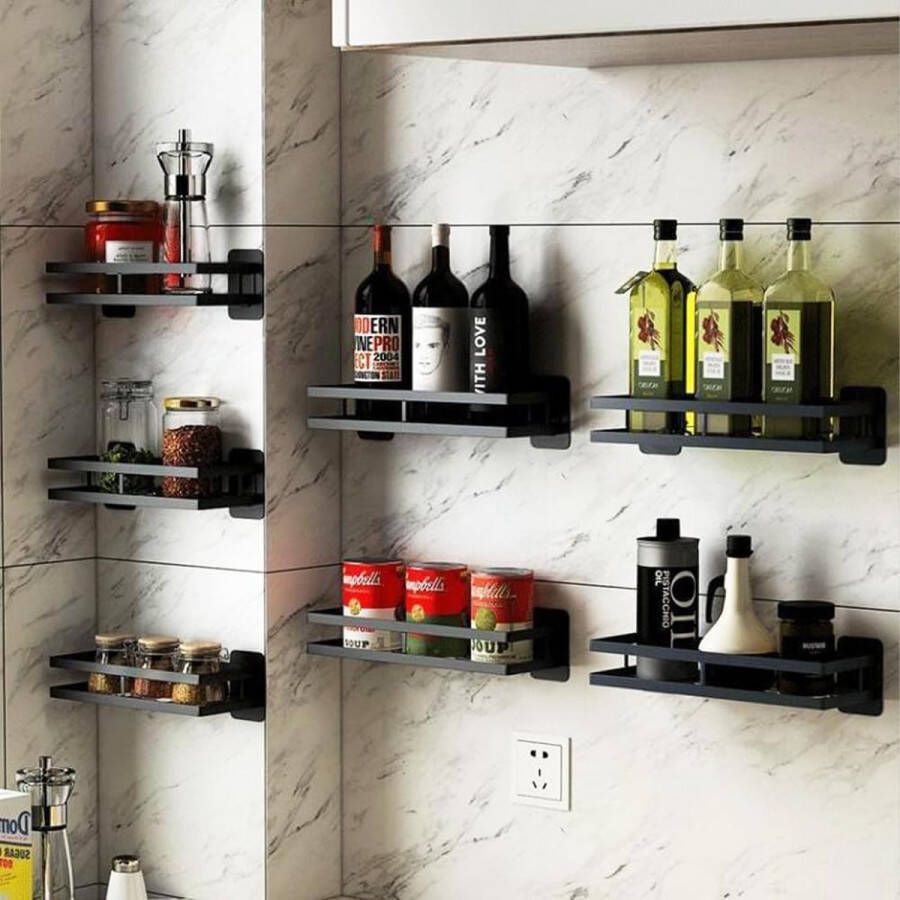 2 Tier Kruidenrekken Organizer Wandgemonteerde Metalen Kruiderijhouder met Sterke Lijm & Schroeven Opknoping Opslag voor Keuken Zonder Boren Badkamer Organizer (30 cm Mat Zwart)