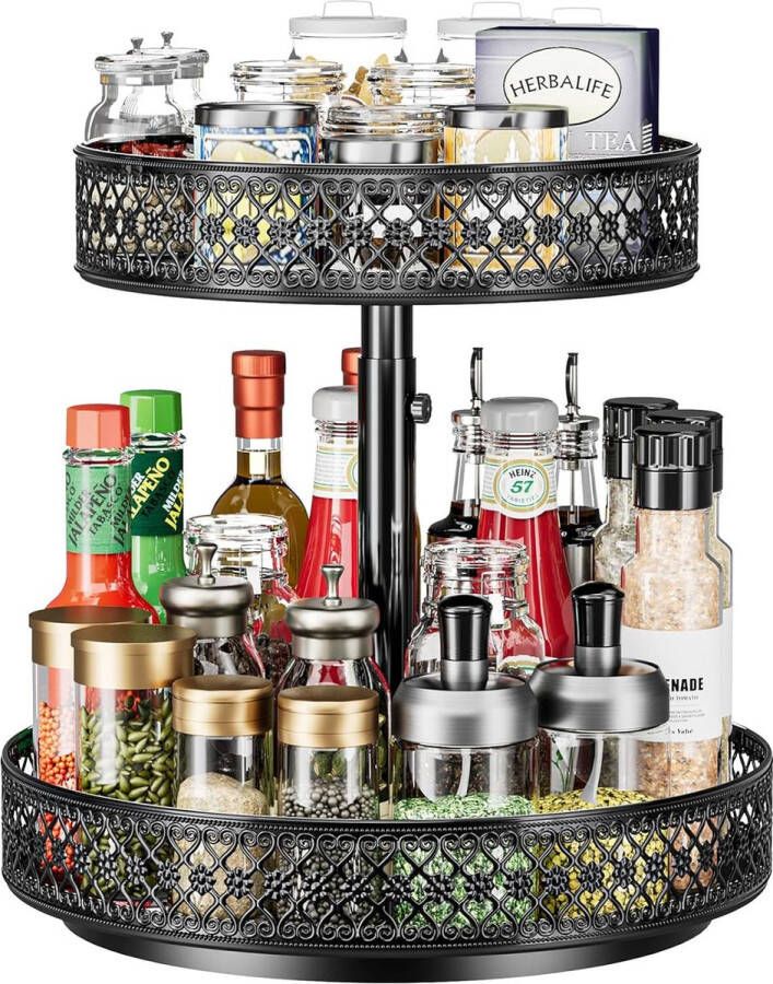 2 Tier Organizer Draaitafel Kruidenrek 12 Verstelbaar Metaal Roterend Lazy Susan voor Kast Bijkeuken Keuken Aanrecht Eettafel Kast Badkamer