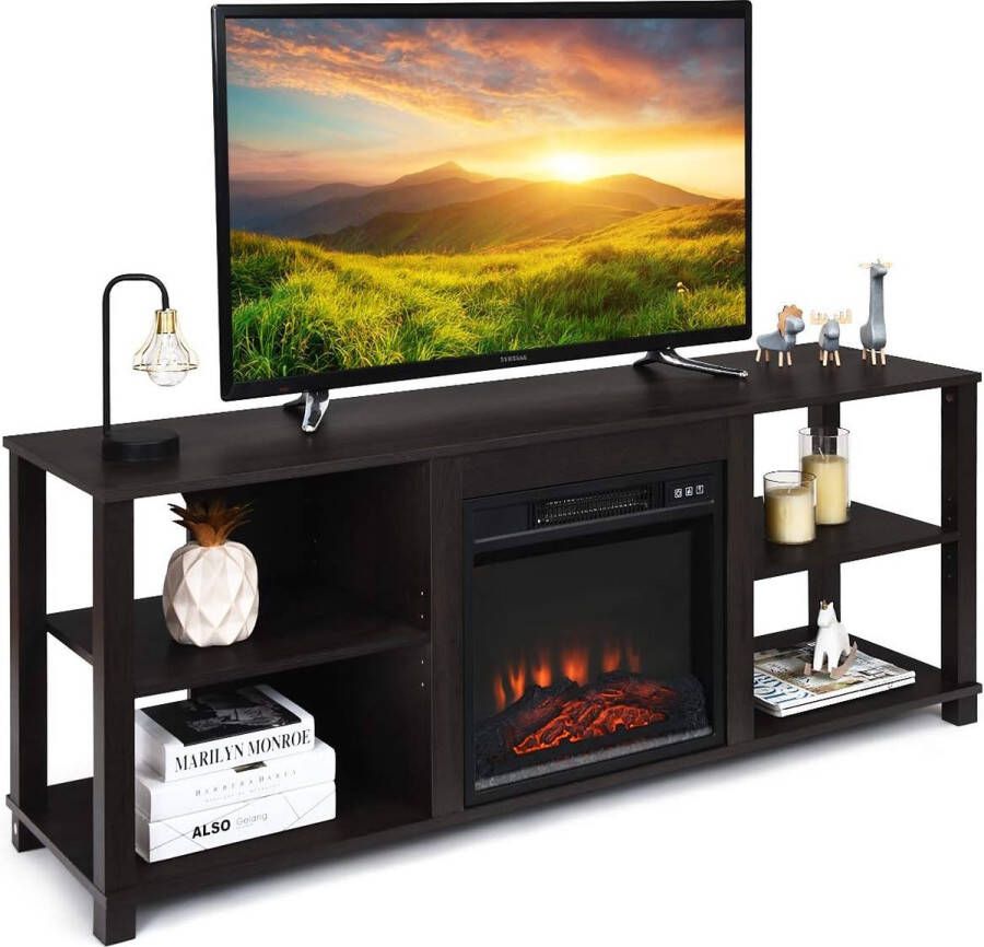 2-traps tv-meubel voor tv's tot 65 inch en elektrische haard tot 18 inch (niet inbegrepen) televisiekast met verstelbare plank tv-kast van hout 150 x 40 x 58 cm