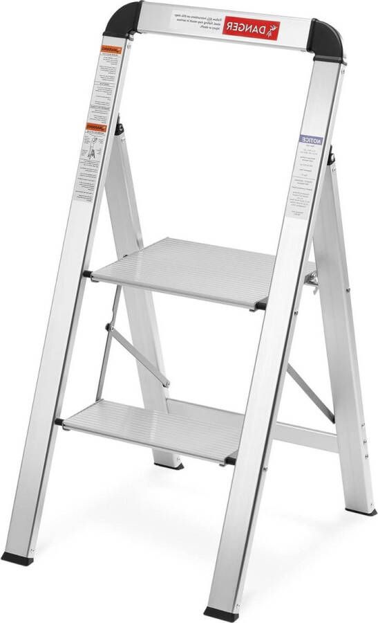 2-treden aluminium huishoudtrap Inklapbare ladder Opstap keukentrap met antislip poten