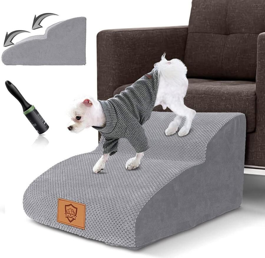 2-Treden Hondentrap voor Kleine Honden Huisdiertrap Spons Dog Steps Antislip Oppervlak Afneembare en Wasbare Overtrek Pluisrol