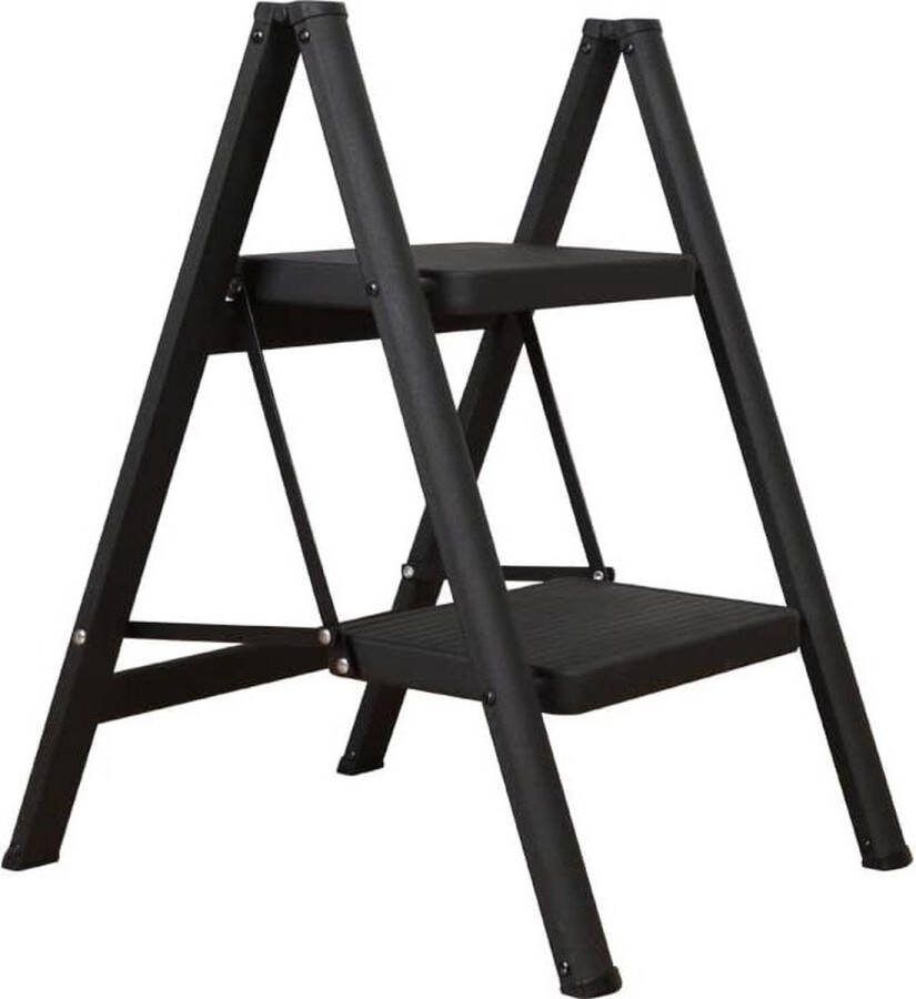 2 Treden Inklapbare Aluminium Ladder Lichtgewicht en Antislip Belastbaar tot 150 kg Keuken Bijkeuken Garage Zwart