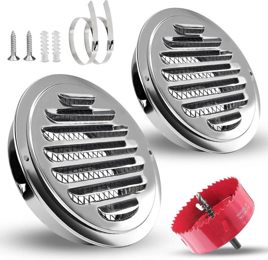 2 ventilatieroosters roestvrij staal ventilatierooster met 2 slangklemmen roestvrij staal 1 bimetalen gatboor voor keukenkast douchekamer
