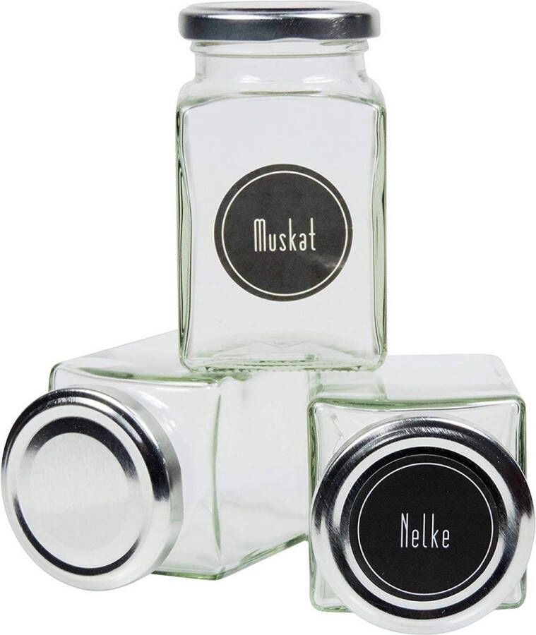 2 vierkante kruidenpotjes incl. 24 kruidenetiketten dekselkleur zilver 260 ml