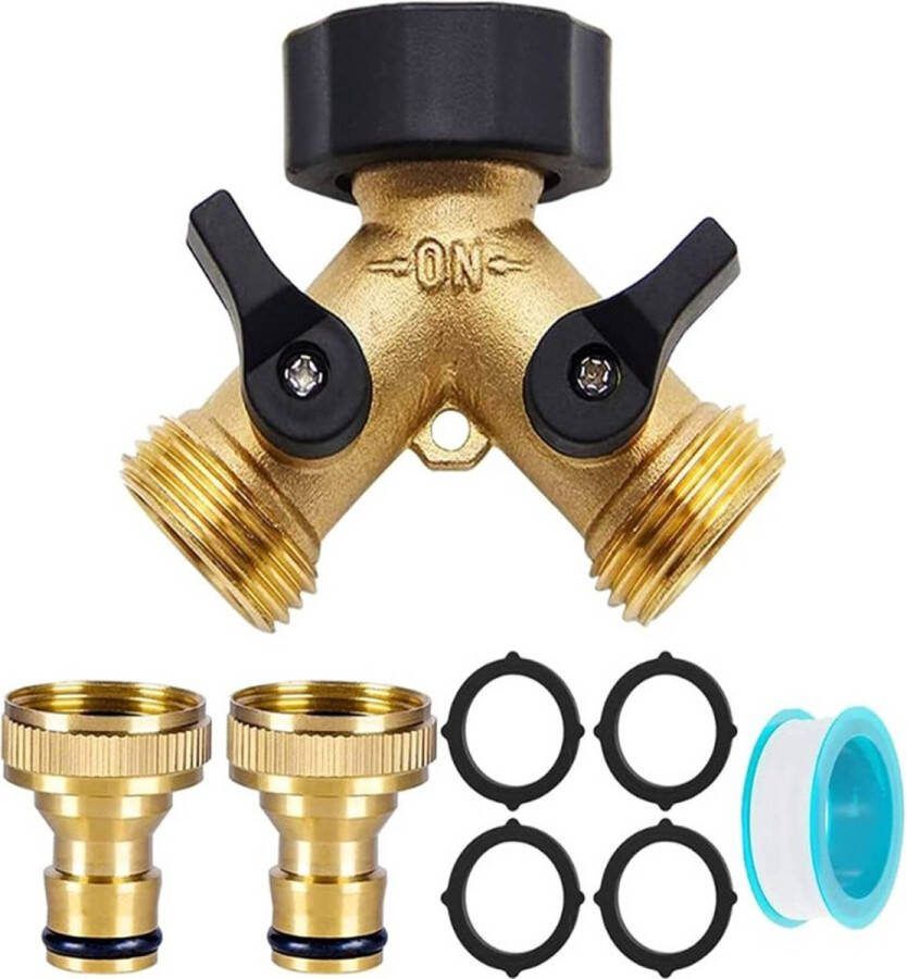 2-weg tuinslang splitter tuinslang splitter messing Y-klep Waterverdeler 2-weg Slangkoppeling voor gebruik in huis en tuin G 3 4 waterverdeler Buitenkraan Met accessoires Europese Kranen Lange uitloop(2-weg splitter)