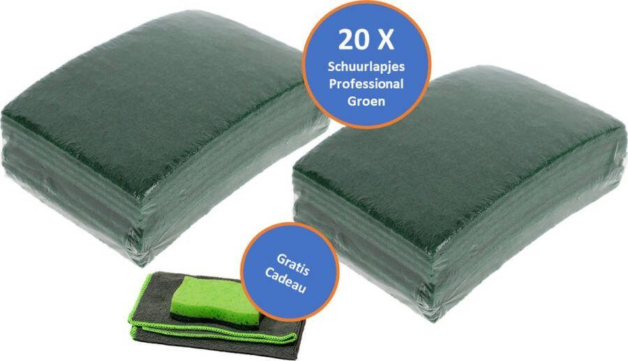 2 x 10 Professionele Schuurlapjes Schuurvlies Handpad Groen Met gratis Professionele Microvezeldoek & Heavy Duty Scrub Schuurspons 15 x 22 5 cm 8 mm Dik
