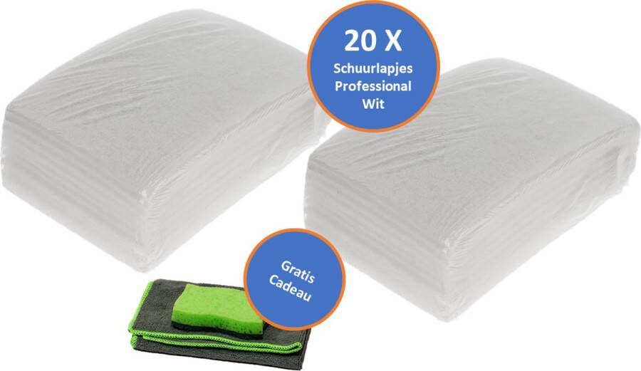 2 x 10 Professionele Schuurlapjes Schuurvlies Handpad Wit Met gratis Professionele Microvezeldoek & Heavy Duty Scrub Schuurspons 15 x 22 5 cm 8 mm Dik