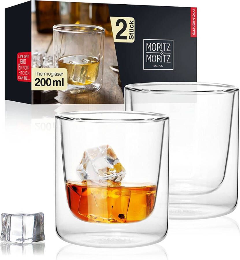 2 x 200 ml whiskyglazen set dubbelwandig – dubbelwandige glazen voor whiskywater thee koffie of longdrings – vaatwasmachinebestendig