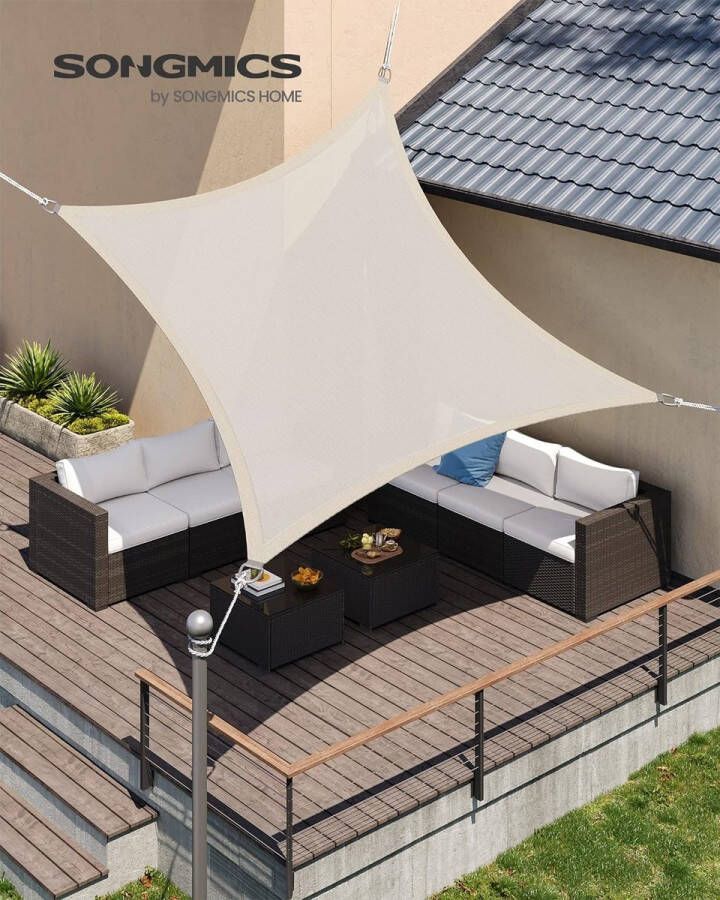 2 x 3 m HDPE Zonnescherm Zeil Luifel Zonbescherming UV Bescherming Ademend Tuin Balkon Patio Ademend Water Permeable Beige Wit GSS23IVV1