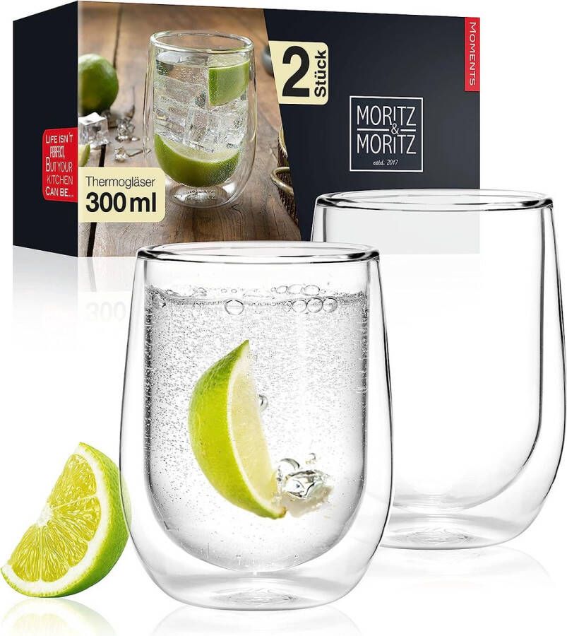 2 x 300 ml drinkglazen set dubbelwandig – dubbelwandige glazen voor cocktails water thee koffie of longdrinks – vaatwasmachinebestendig