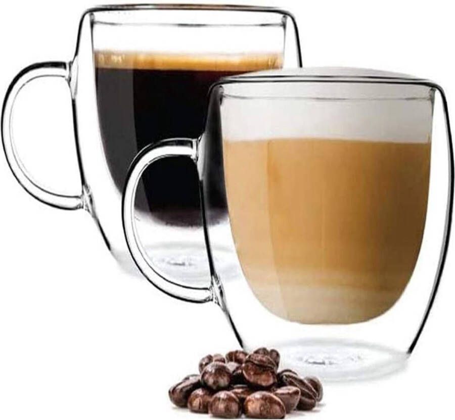 2 x 350 ml dubbelwandige glazen koffieglazen latte macchiato glazen set cappuccino glazen thermokopjes dubbelwandig glas