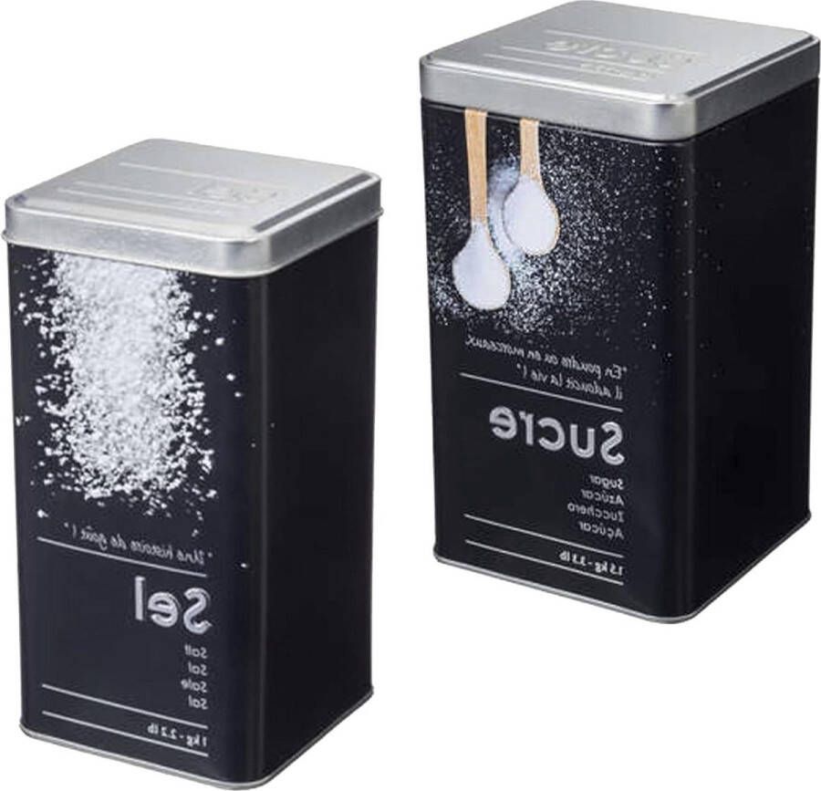 2 x bewaarcontainer zwart suikerpot zoutpot met deksel Zoutpot