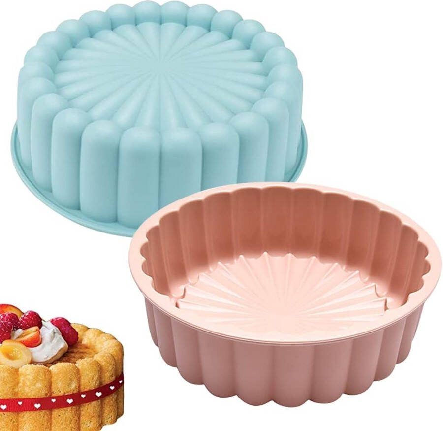 2 x cakevormen 8 ronde siliconen mallen met anti-aanbaklaag voor cheesecake chocoladetaart brownie cake vlaaibrood bakvormen verjaardagsfeestje doe-het-zelf gereedschap (blauw + roze)