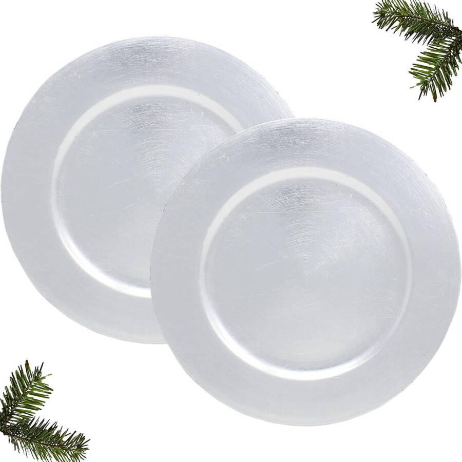 2 x decoratieve XXL kerstborden dinerborden in zilver borden voor kerstkoekjes kerstversiering decoratief bord met kerstmotieven