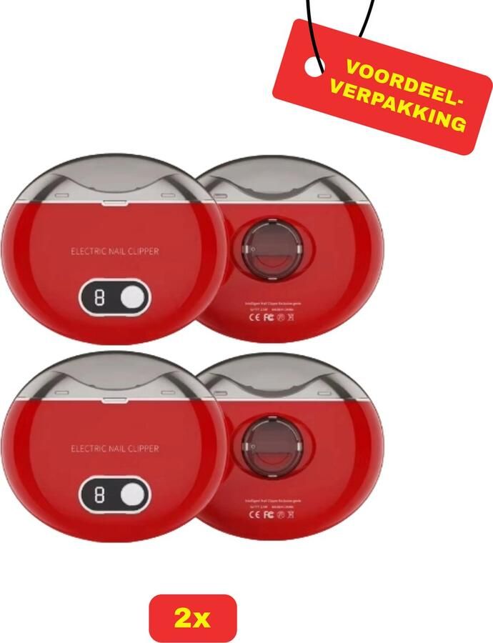 2 x Elektrische Nagelknipper luxe model Rood Voordeelverpakking