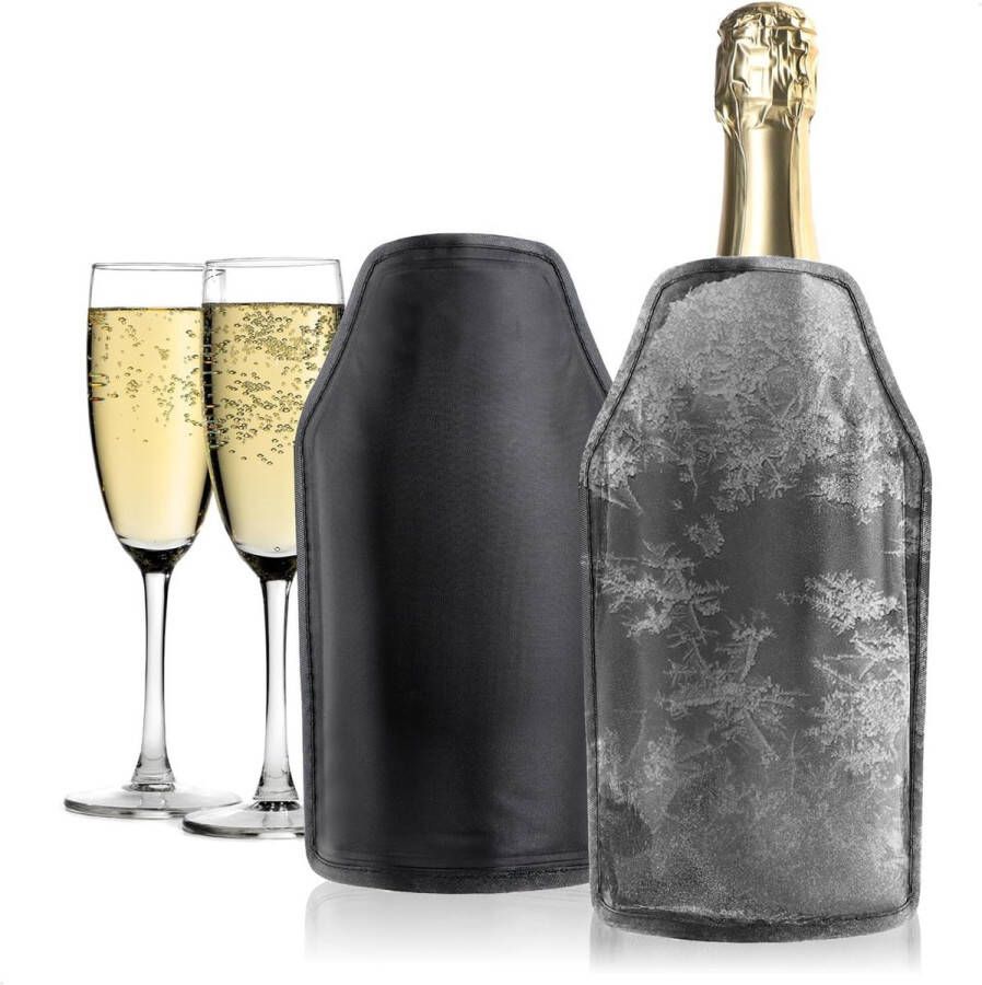 2 x flessenkoelers voor onderweg champagnekoeler manchet met elastiek koelmanchet voor champagne wijn bier en softdrinks (02 stuks zwart)