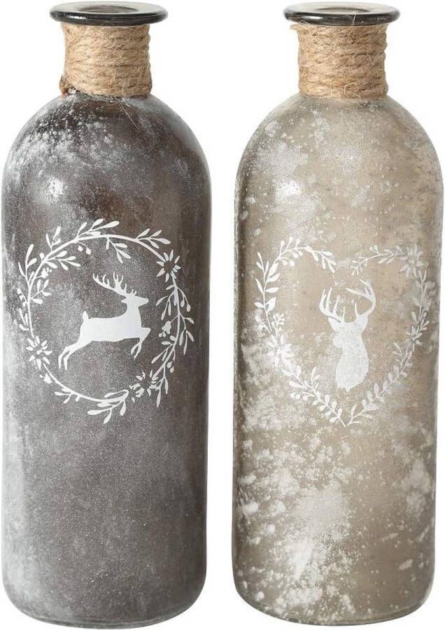 2 x flessenvaas hert met sisalband glas grijs hoog landhuisstijl fles vaas tafelvazen glazen flessen decoratieve flessen vazen glazen vazen 21 x 7 cm