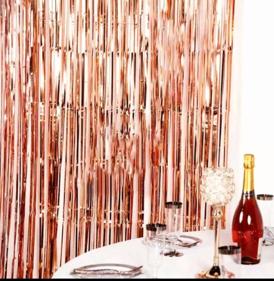 2 x Glittergordijn Rosé goud (100x200cm x stuk)| Feestje Muur Gordijnen Foil Fringe curtain Foto Zone Feest Versiering Deurgordijn Party Decoratie Feestartikele Kerst Halloween Moederdag Nieuwe Jaar Baby Shower Diwali... 2 Stuks