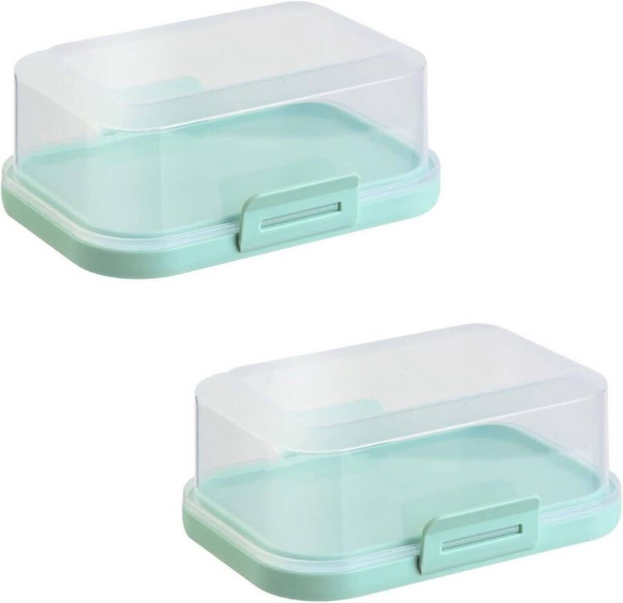 2 x Hoogwaardige stapelbare botervloot met sluiting plastic container voor boter perfecte ordening in de koelkast BPA-vrij veelzijdig mint
