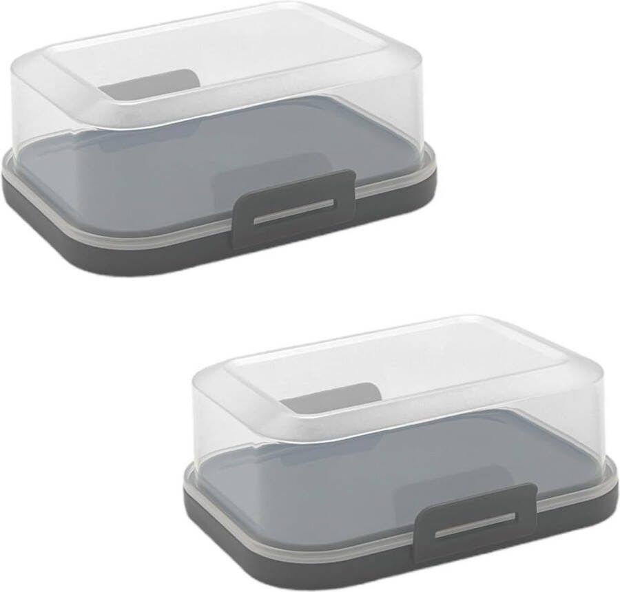 2 x hoogwaardige stapelbare botervloot met sluiting plastic doos perfecte orde in de koelkast BPA-vrij multifunctioneel antraciet