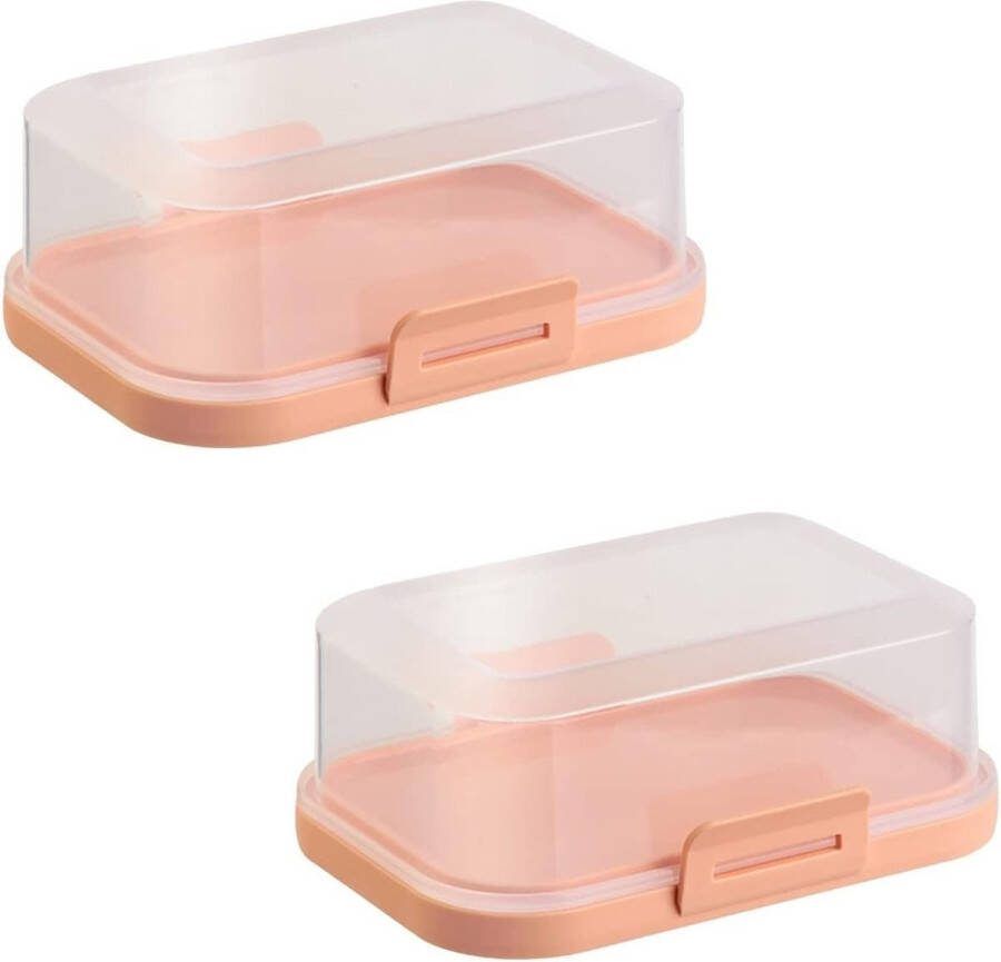 2 x hoogwaardige stapelbare botervloot met sluiting plastic doos voor boter perfecte orde in de koelkast BPA-vrij multifunctioneel abrikoos