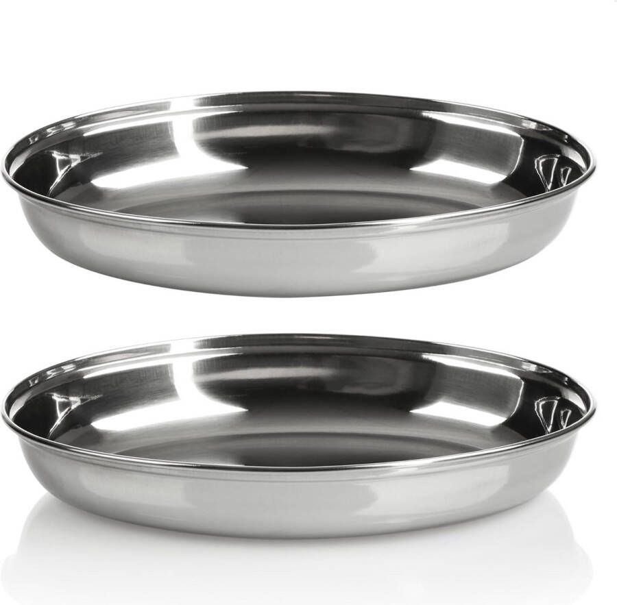 2 x ovale schaal metalen serveerservies voor mezze of antipasti schalen als legplank glanzende decoratieve schaal voor het presenteren van fruit en snacks (2 x 26 cm)