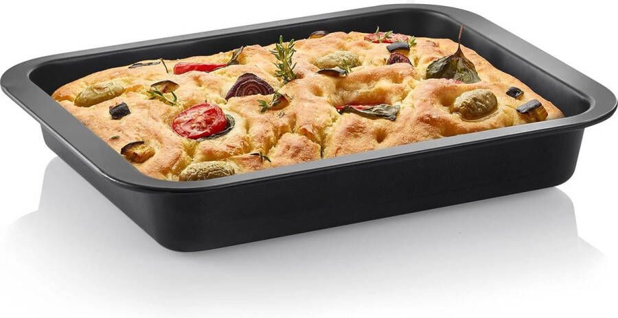 2 x ovenschaal maat klein met antiaanbaklaag met greeprand ook als lasagnevorm braadpan of taartplaat te gebruiken