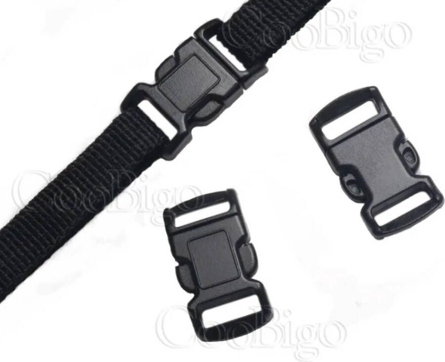 2 x Paracord Kunststof Sluitingen 28mm x 15mm (Lengte x Breedte) Webbing Grootte: 11mm 2 stuks Klik gesp Zwart Buckle Strap Gespen