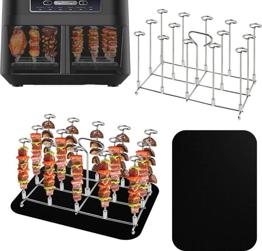 2 x RVS heteluchtfriteuse spiesen grillrooster voor Ninja Foodi AF300EU AF400EU verticaal spiesrek set frame Dual Zone Air Fryer