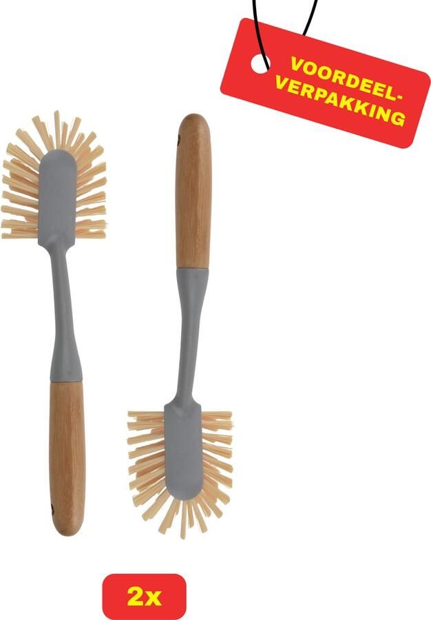 2 x Ultra Clean Afwasborstel Bamboe Grijs Voordeelverpakking!