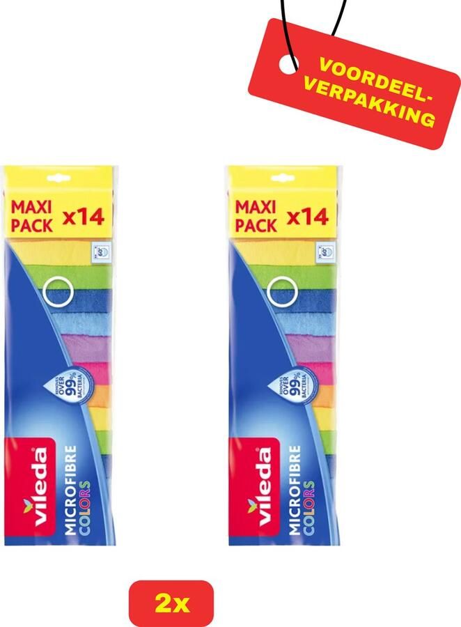 2 x Vileda Microvezeldoekjes Colors 14 stuks Voordeelverpakking