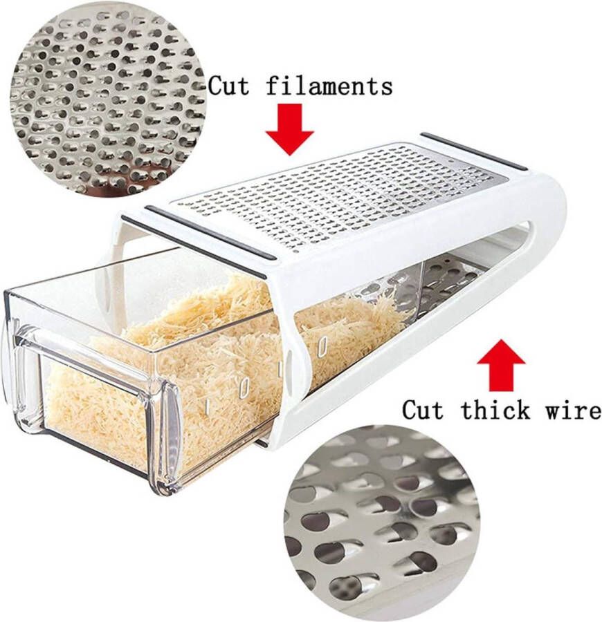 2-zijdige Kaasrasp Voor Fijne Filamenten En Grof Versnipperen Oude Harde Kaas Parmezaanse Kaas Cheddar Gouda Pecorino Romano Groenten Ingebouwde Container Keuken Culinair