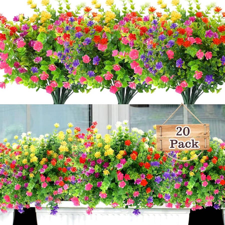 20 bundels kunstbloemen voor buiten. UV-bestendig kunstbloemen voor binnen en buiten hangende plantenbak kunstplanten en -bloemen. Bulk huis- tuin- muur- veranda- of bruiloftsfeestdecoratie meerkleurig