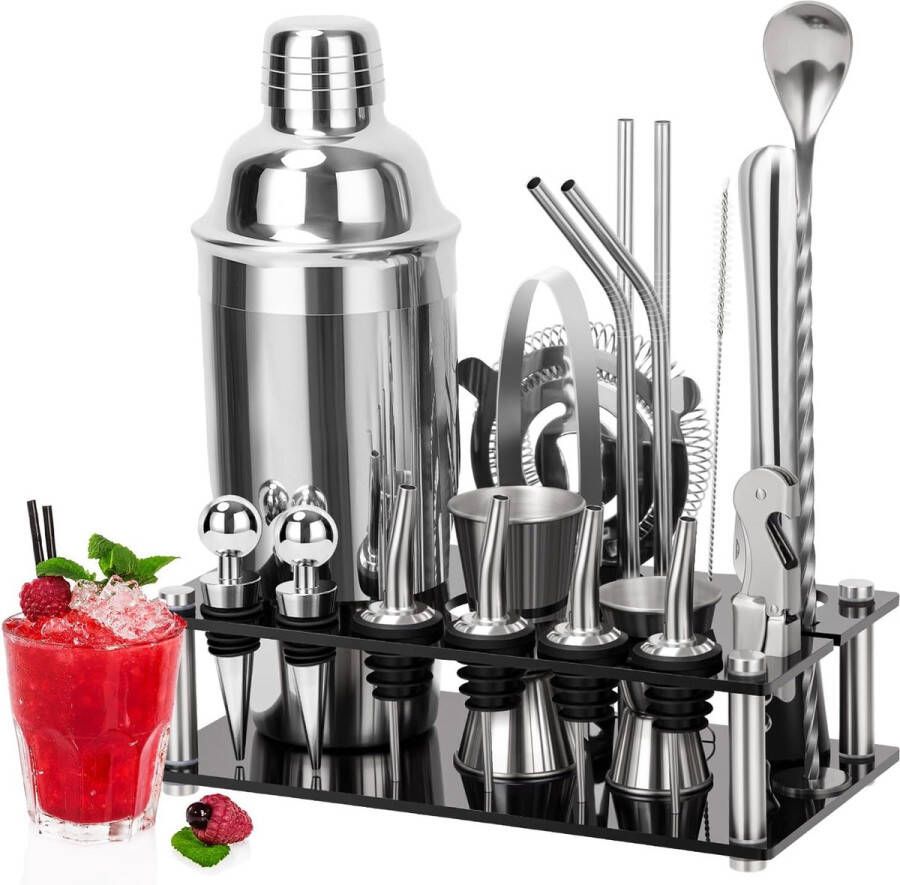 20-delige professionele cocktail mixing set met standaard en bar accessoires Roestvrij stalen cocktailshaker set inclusief cadeauset Cinnani Cocktail Set: Bartender set voor cocktails