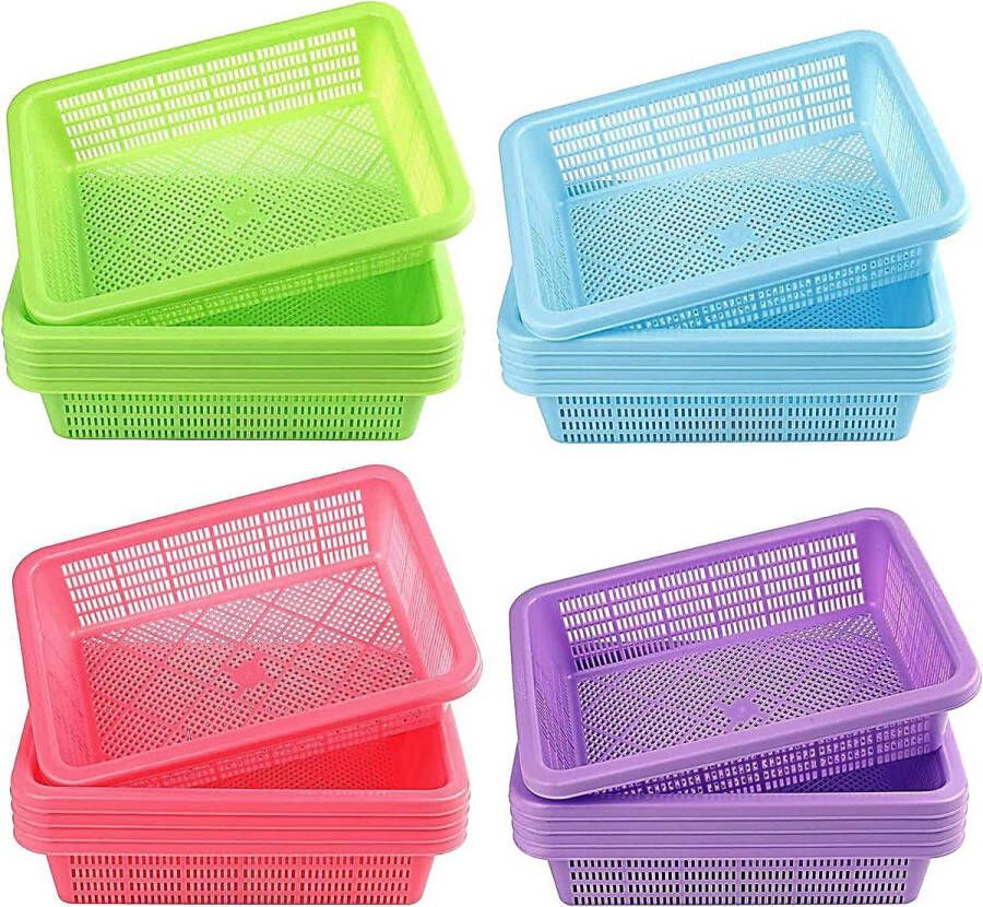 20-pack kleurrijke plastic opbergmanden 9 x 6 x 2 8 inch rechthoekige papierorganizer stapelbare klasbureau-organizer voor pennen potloden kleurpotloden 4 kleuren