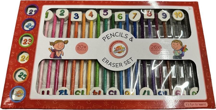 20 potloden set 26 gummen met cijfers cadeauset