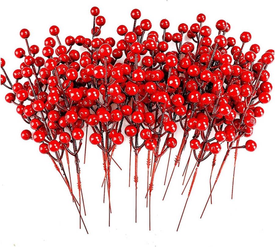 20 snaren kunstmatige rode bessen mini rode hulst bessen kunstbessen voor knutselwerk bessentakken kunstkersttakken bessen decoratie voor Kerstmis kunst knutselen en kerstboom 17 cm