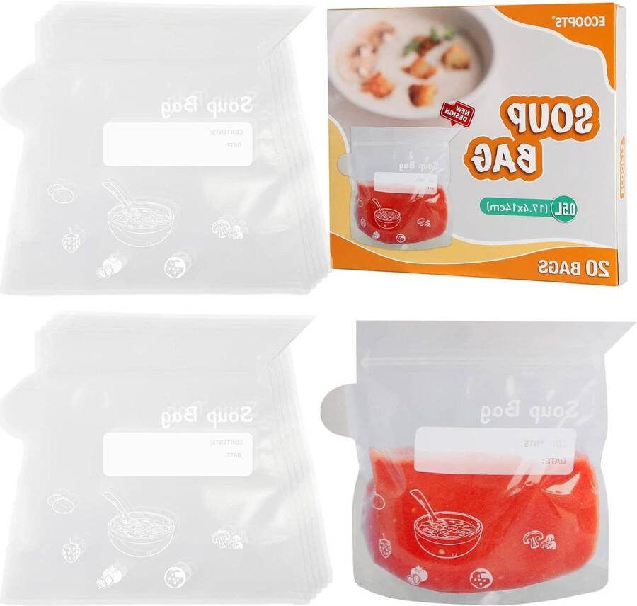 20 Soep Vriezer Zakken Opbergtas voor Soep & Saus Unieke Stijl Curry Soepzak Makkelijk te gebruiken 500-1000 ml Capaciteit diepvrieszakjes