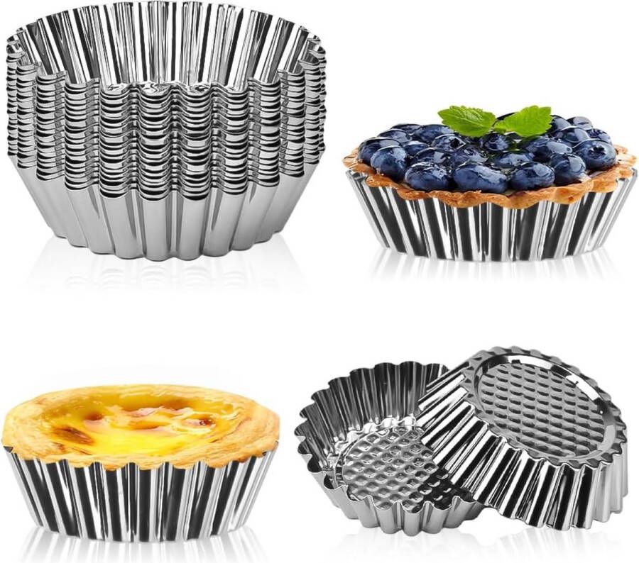 20 stuks eierkoekvormen minitaartvormen van roestvrij staal eieren cakevormen metaal kleine muffinvormen taartjes Taartjesvormen antiaanbaklaag Metalen bloemen Cupcake bakken