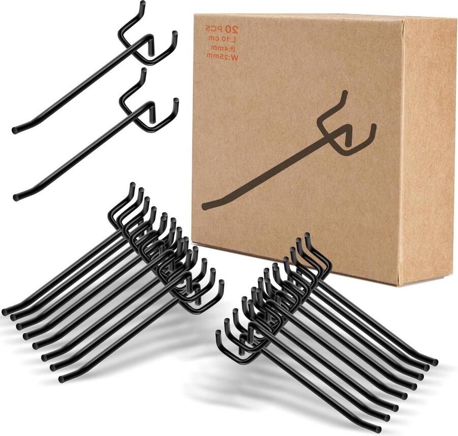 20 stuks gatenwandhaken eenvoudige haken gereedschapswand accessoires Ø 4 mm voor gereedschapshouder garage plank werkplaats elektrisch zwart Gereedschapswand
