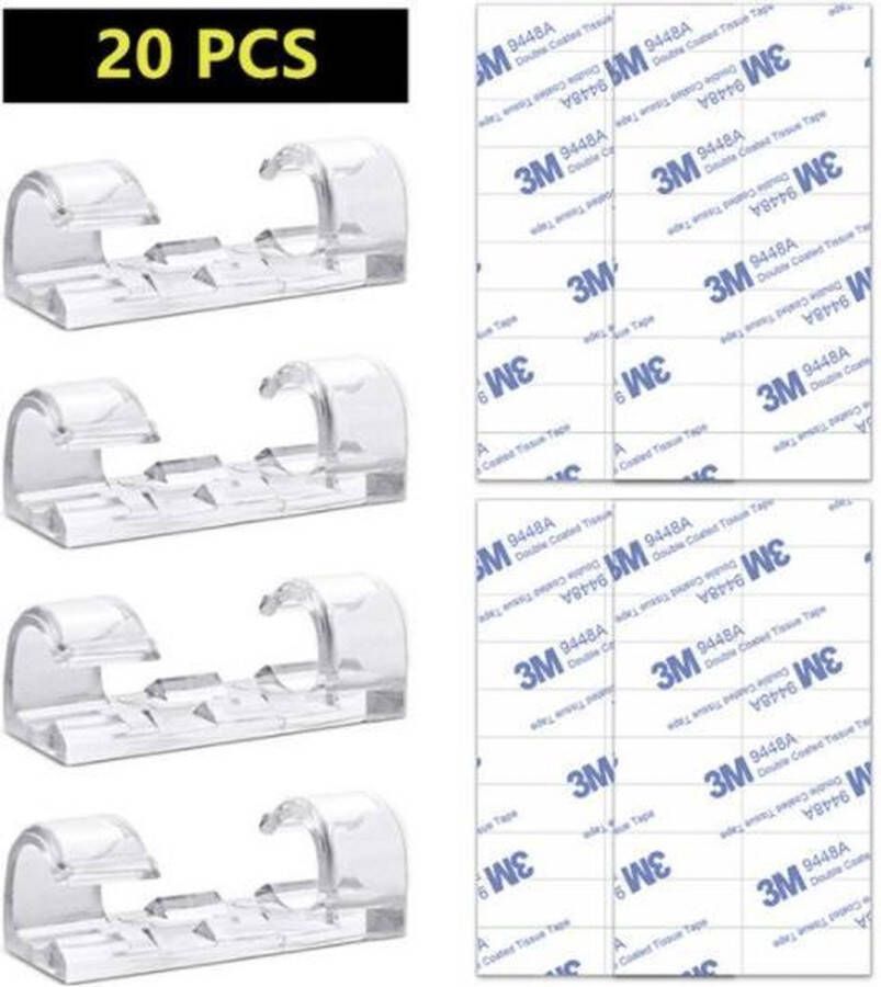 20 STUKS Kabel clips Kabel houder Zelfklevend Kabelbinder Transparant Kabelhouders Kabelclips Spijkerclips Kabel organizer Thuiswerken Bureauaccessoires Kabel Kabelklemmetjes Zelfklevende kabelhouder