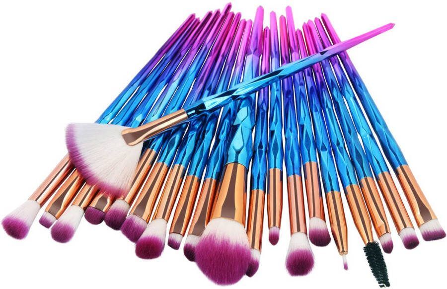 20 Stuks Make-upkwast Set Opmaken Ogen Wangen Wenkbrauwen Highlighter Blush Blauw & Roze – 20-delige make-upkwast set – Blauw en roze – ogen wangen wenkbrauwen highlighter en blush – Complete set voor een perfecte make-up