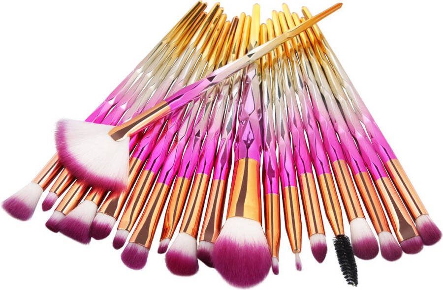 20 Stuks Make-upkwast Set Opmaken Ogen Wangen Wenkbrauwen Highlighter Blush Geel & Roze – 20-delige make-upkwast set – Geel en roze – ogen wangen wenkbrauwen highlighter en blush – Complete set voor een perfecte make-up