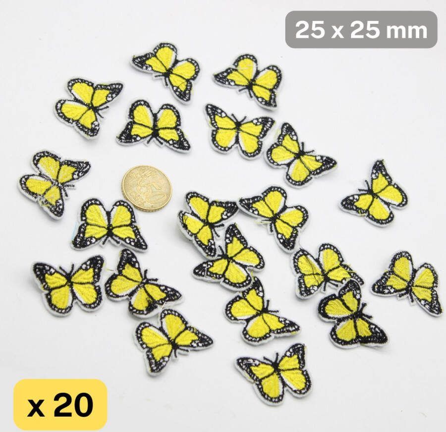 20 Stuks VLINDERS PATCHES ETIKETTEN om op te Naaien Kleur GEEL ZWART