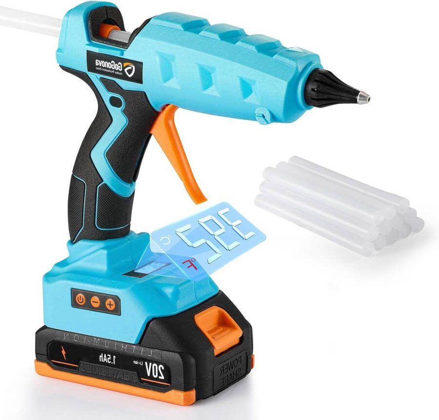 20 V accu lijmpistool met digitaal lcd-display temperatuuraanpassing anti-nadruipmondstuk 12 stuks 11 mm lijmsticks