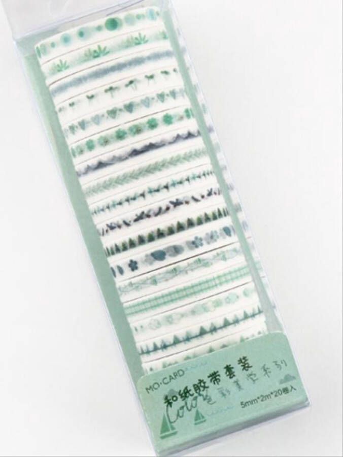Merkloos Sans marque 20 Verschillende Washi Tapes Groen Blauw | Multi Pack Verschillende Washi Tapes | Prachtige Verschillende Masking Tapes | Bullet Journal | Journalling | Plakboeken | Rollen Tape | Patronen Planten Bloemen Hartjes Harten Bomen Vogels Ruiten Wolken