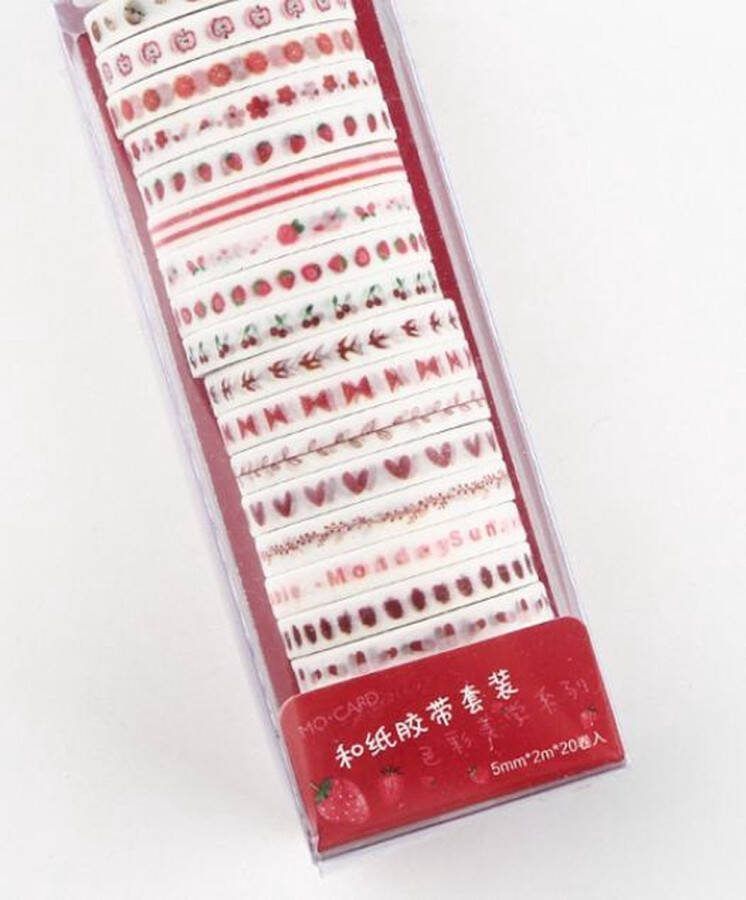 20 Verschillende Washi Tapes Rood| Multi Pack Verschillende Washi Tapes Prachtige Verschillende Masking Tapes Bullet Journal Journalling Plakboeken Rollen Tape Patronen Iconen Bloemen Aardbeien Kersen Vogels Dagen Appels Planten Fruit