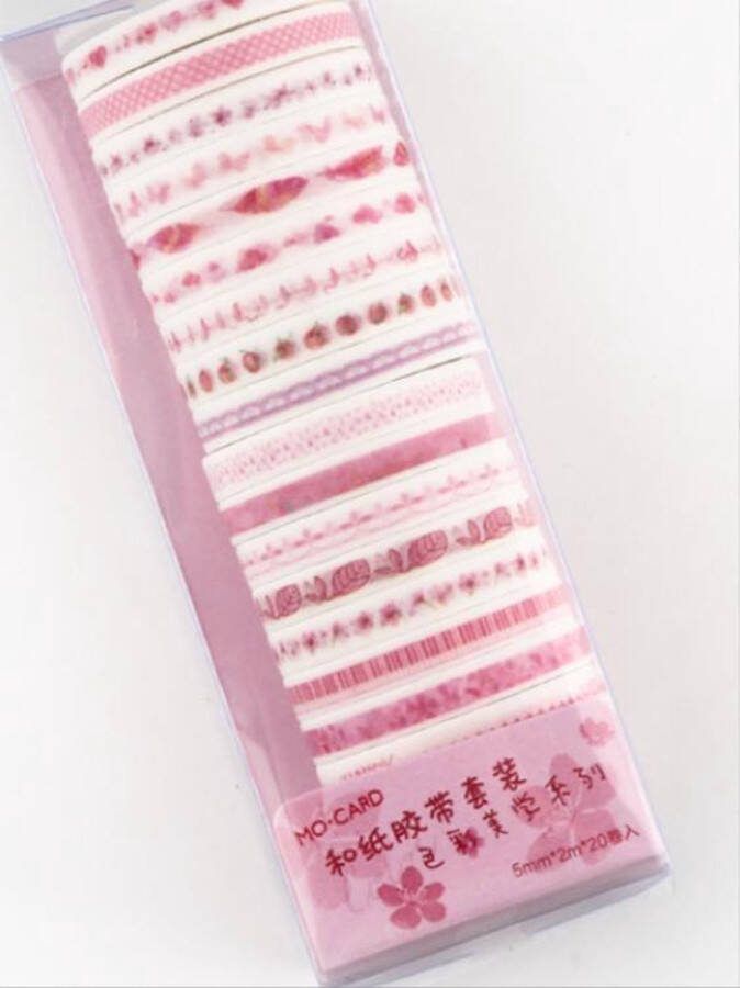 Merkloos Sans marque 20 Verschillende Washi Tapes Roze | Multi Pack Verschillende Washi Tapes | Prachtige Verschillende Masking Tapes | Bullet Journal | Journalling | Plakboeken | Rollen Tape | Patronen Veren Hartjes Harten Bloemen Voedsel Planten